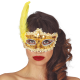 Карнавальная маска с пером, золотая 