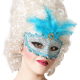 Sulgedega karnevali mask, helesinine